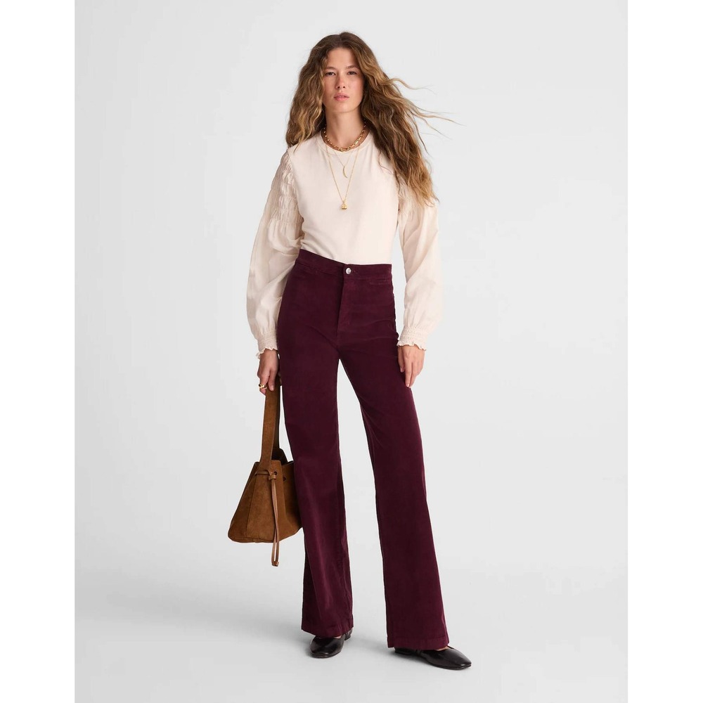 NEW Madewell Petite Wide-Leg Pant Dark Pomegranate Corduroy Size 33P
